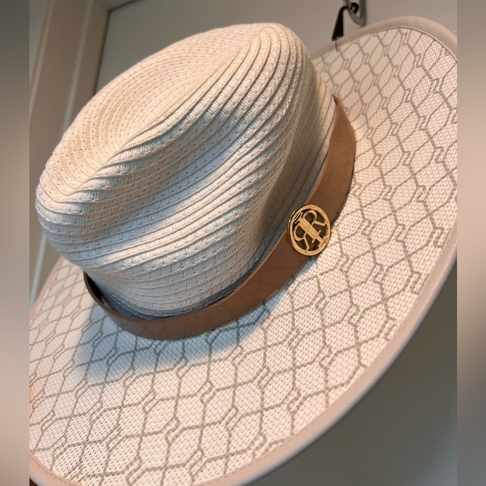 River Island white monogram straw hat! One Size